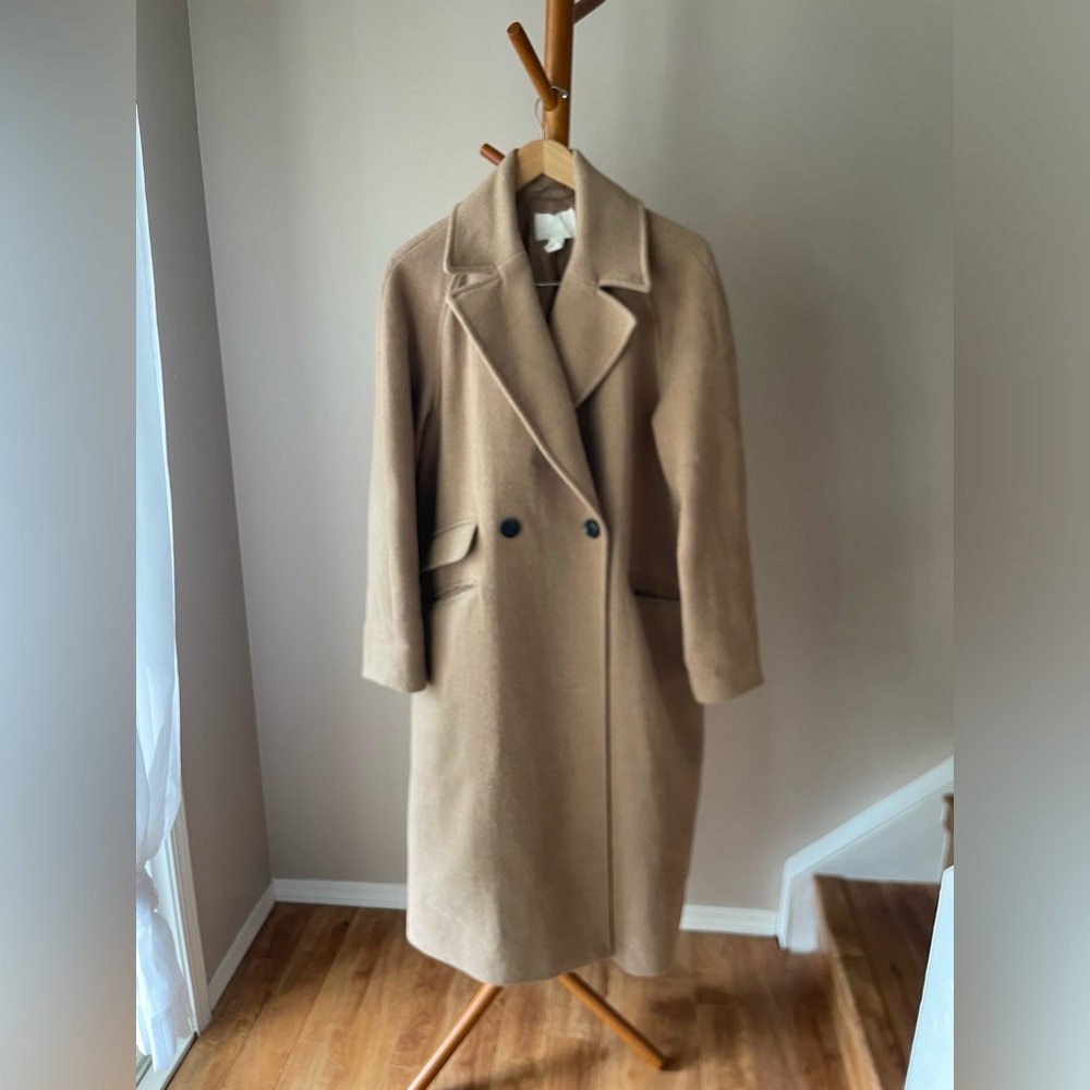 H&M Women's Double-Breasted Camel Trench Coat